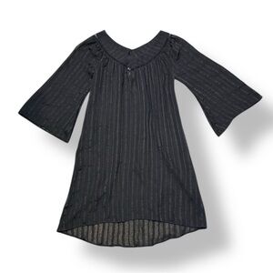 Sheer Black Textured Dress Cover Up by Mono Reno Small Long Sleeve High Low Hem